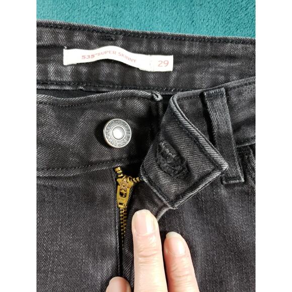 Levis 535 Jeans Size 29 Womens Black Denim Ladies Pants Mid Rise Skinny - Picture 6 of 15